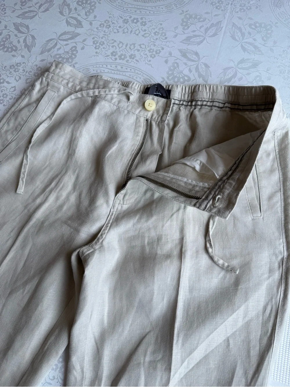BLUE Saks Fifth Avenue Tan 100% Linen Casual Pants Elastic Waist Men’s Size 32